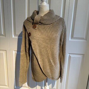 Womens Day to Day Blu Pepper Size Medium Tan Sweater Buttons Asymmetric Hem